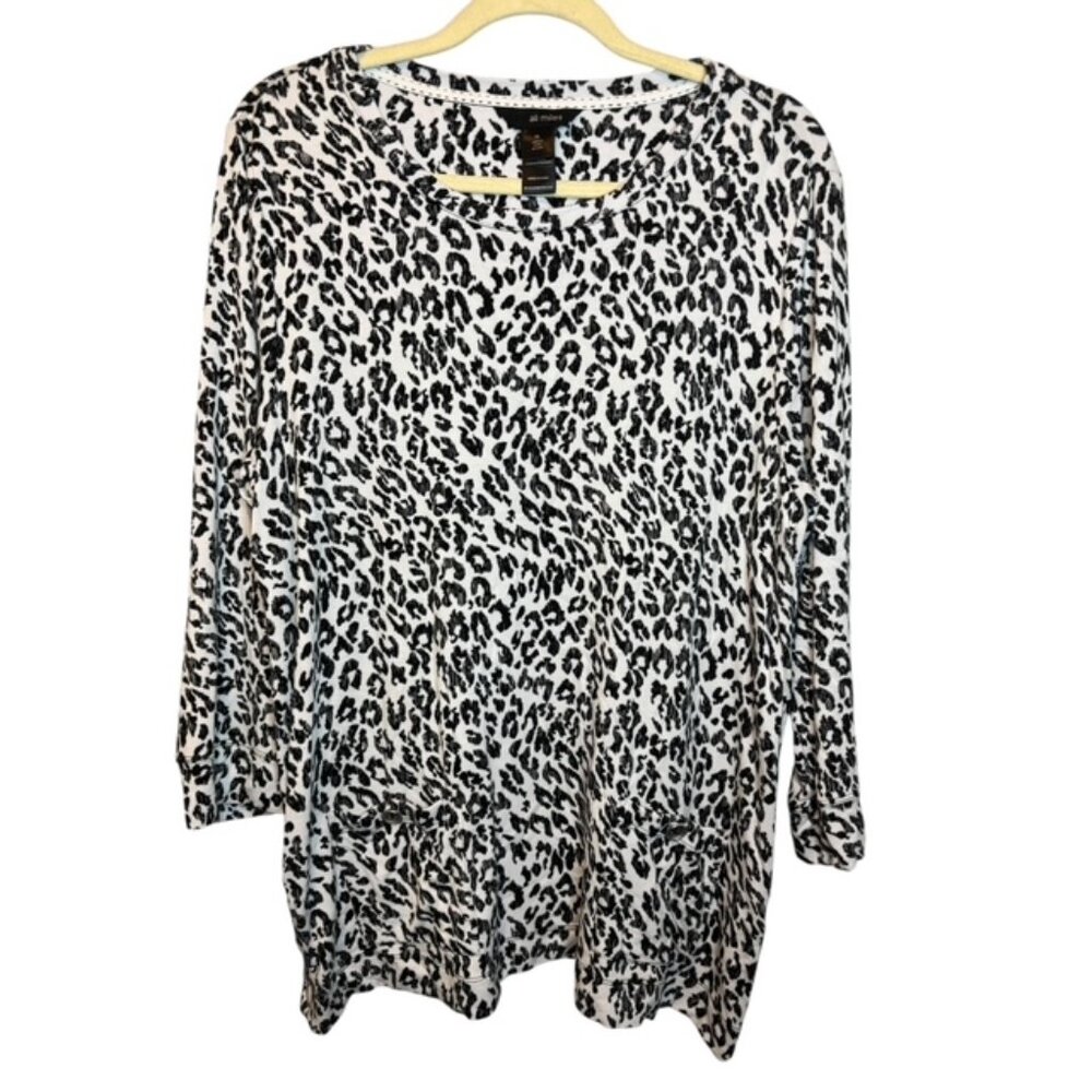 Ali‎ Miles Blouse Women's XL Leopard Print Tunic Soft Office Black White